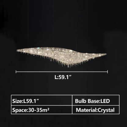 D59.1" chandelier,chandeliers,pendant,ceiling,wave,s-shape,crystal,metal,chrome,gold,crystal pendant,creative,art,oval,living room,dining room,kitchen island,bar,dining table