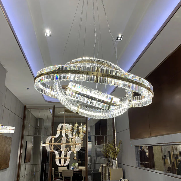 Modern Tiers Round Rings Crystal Pendant Chandelier for Living/Dining Room/Hallway