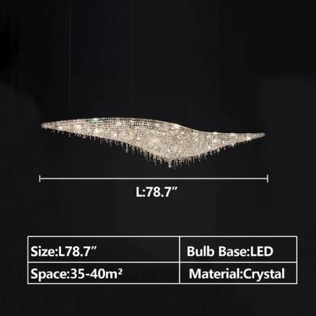 D78.7" chandelier,chandeliers,pendant,ceiling,wave,s-shape,crystal,metal,chrome,gold,crystal pendant,creative,art,oval,living room,dining room,kitchen island,bar,dining table