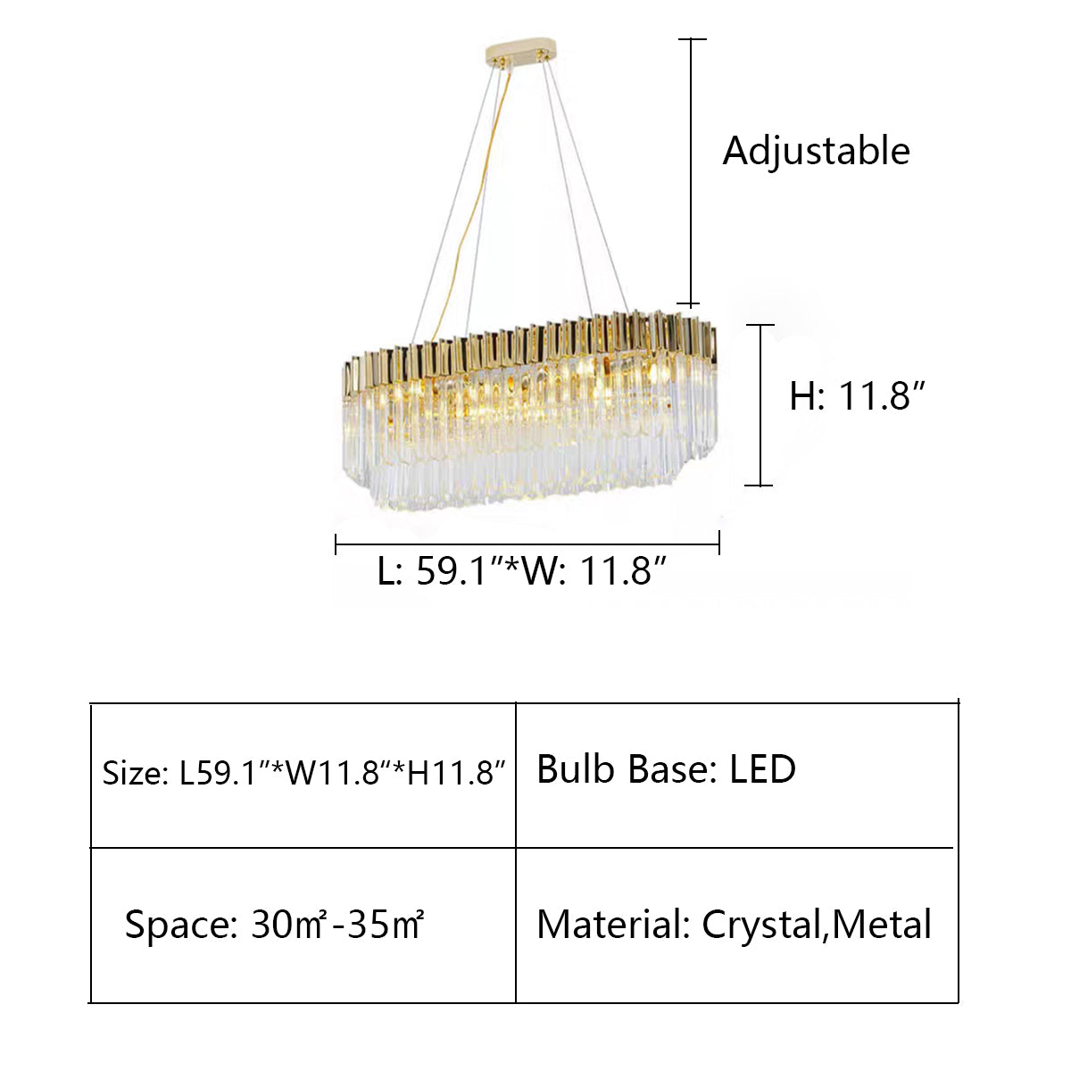 Rectangle: L59.1"*W11.8"*H11.8" chandelier,chandeliers,crystal,metal,clear crystal,gold metal,branch,multi-tier,tiers,ceiling,living room,dining room,overswized,round,rectangle,oval