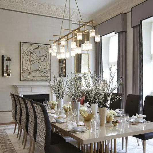 Laura Glass Shade Transitional Rectangular Chandelier,chandelier,chandeliers,glass,branch,glass shade,rectangle,metal branch,branch,clear glass,dining room,long table,dining table,big table,kitchen island,bar,dining bar,kitchen bar,gold