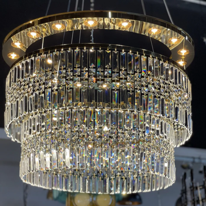 Modern Light Luxury Round Tiers Crystal Pendant Chandelier for Living/Dining Room/Entrys