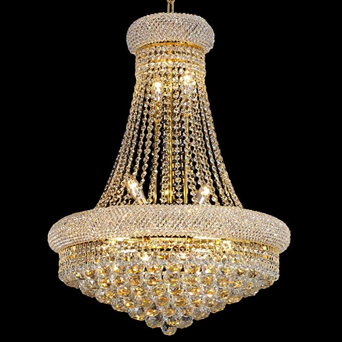 Gold Luxury Empire Foyer K9 Crystal Chandelier D19.7"