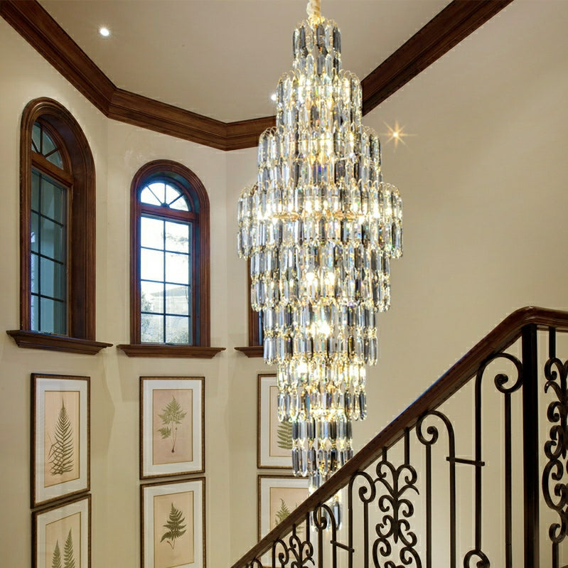 Luxury Foyer Staircase K9 Crystal Chandelier Long Ceiling Lighting Fixture For Living Room Hall