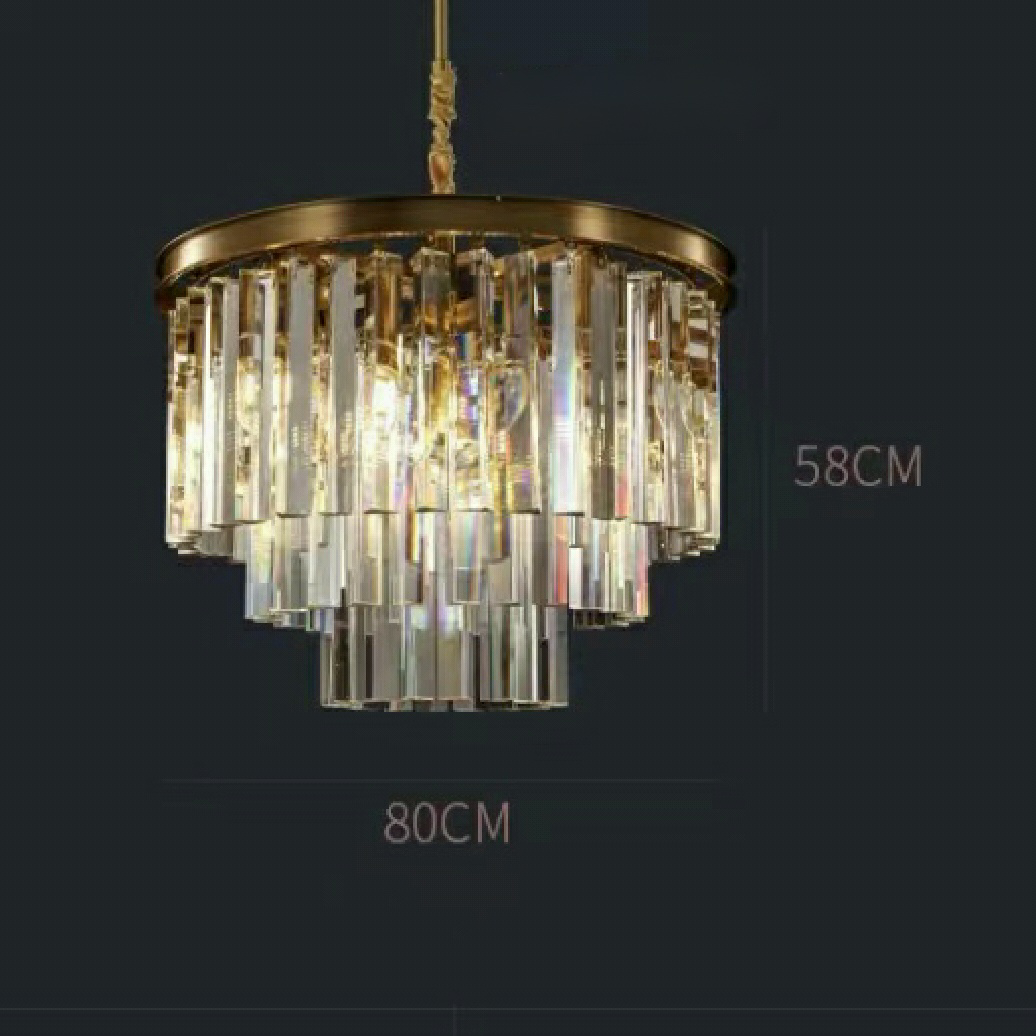 Luxury Pure Copper Crystal Chandelier Modern Living Room Light Villa Ceiling Lamp