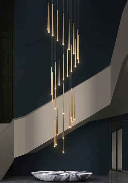 Minimalism Foyer Staircase Ceiling Chandelier Modern Pendant Lighting Fixture For Living Room Entryway In Gold/ Black Finish