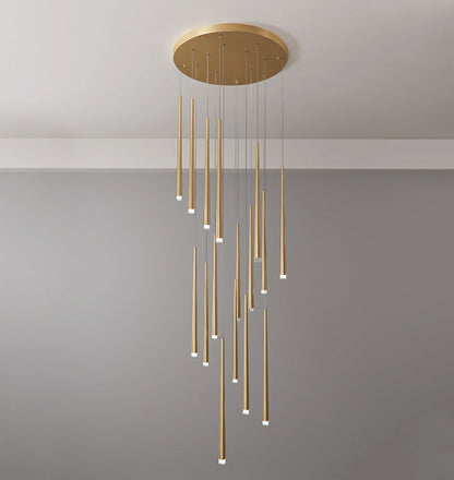 Minimalism Foyer Staircase Ceiling Chandelier Modern Pendant Lighting Fixture For Living Room Entryway In Gold/ Black Finish