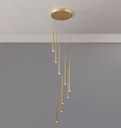 Minimalism Foyer Staircase Ceiling Chandelier Modern Pendant Lighting Fixture For Living Room Entryway In Gold/ Black Finish