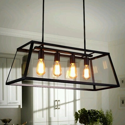 Modern Black Cage Style Glass Lamp Shade Pendant Light 4 Lights