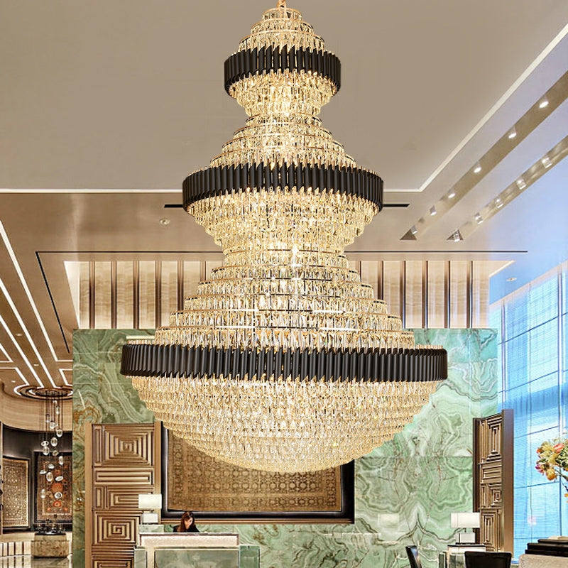 Lyfairs free shipping worldwide new trendy and good quality lightings customization D 70.9'' * H 102.4''  large beautiful magnificient black and golden crystal chandelier luxurious design resturant cafe luxury hotel