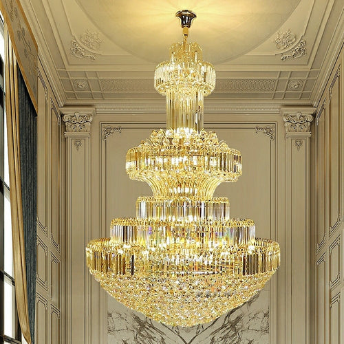 Modern Gold Foyer Extra Large Crystal Chandeliers Round Luxury Ceiling Light Fixture For Hall Entrance