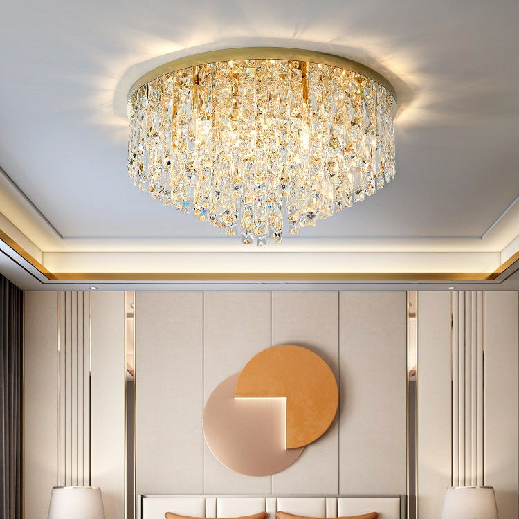 Modern Living Room Round Crystal Chandelier Gold/ Silver Finish Ceiling Light Fixture For Bedroom