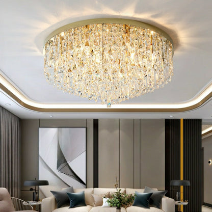 Modern Living Room Round Crystal Chandelier Gold/ Silver Finish Ceiling Light Fixture For Bedroom