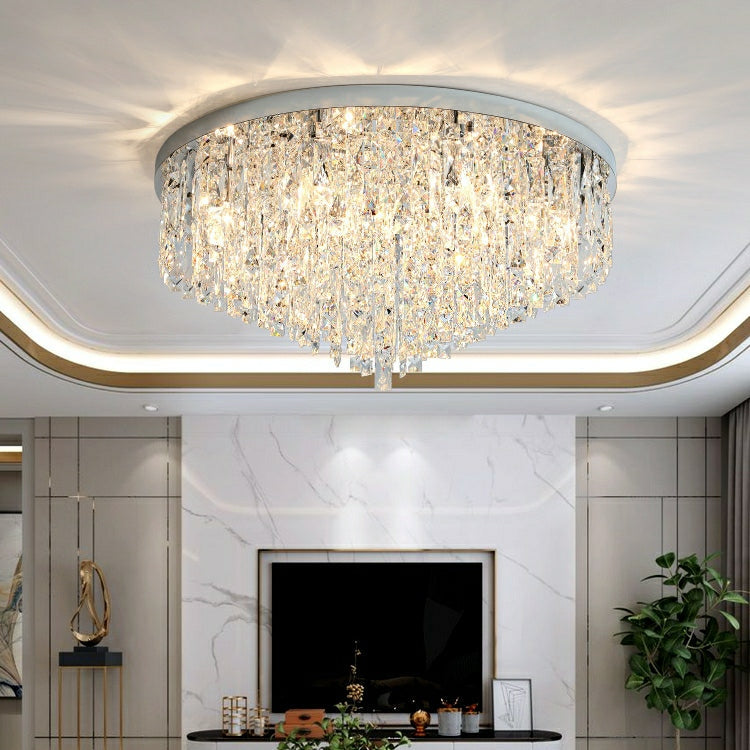 Modern Living Room Round Crystal Chandelier Gold/ Silver Finish Ceiling Light Fixture For Bedroom