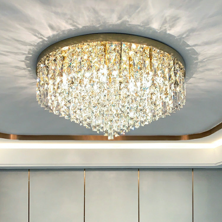 Modern Living Room Round Crystal Chandelier Gold/ Silver Finish Ceiling Light Fixture For Bedroom