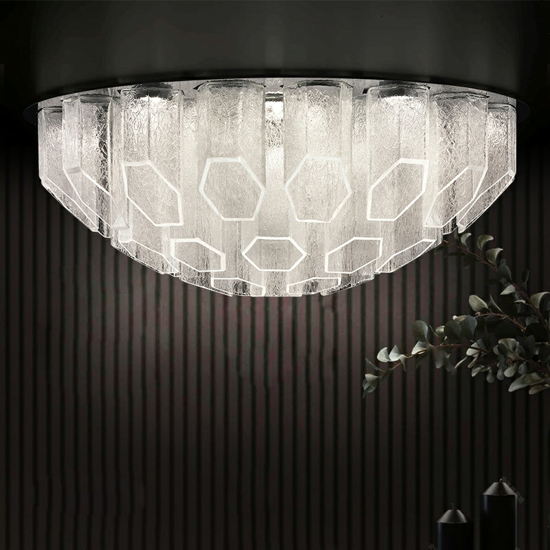 Modern Living Room Round Flush Mounted Chandelier Crystal Glass Ceiling Light Fixture For Bedroom