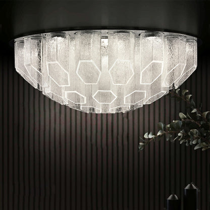 Modern Living Room Round Flush Mounted Chandelier Crystal Glass Ceiling Light Fixture For Bedroom