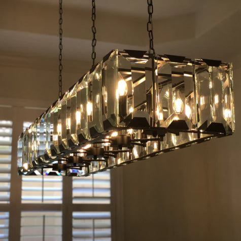 Modern Minimalist Crystal Rectangular Pendant Ceiling Chandelier for Dining Room/Kitchen Island