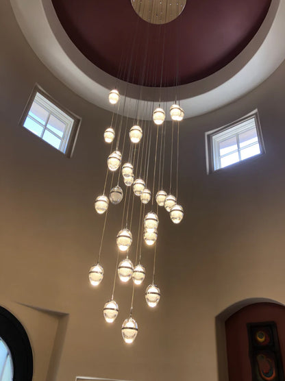 Flush Mount Extra Long Glass Bubble Pendant Chandelier for Foyer/Living Room/Stairs