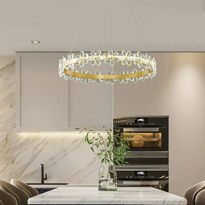 New Style Flower Crystal Chandelier For Living Room Cheap Petal Ring Pendant Lighting Fixture for Girls Bedroom