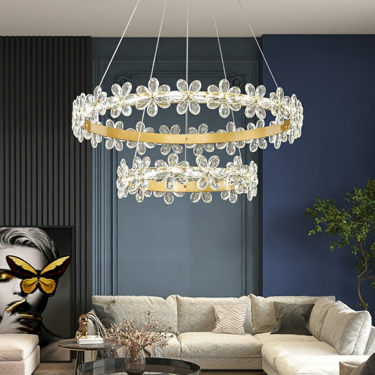 New Style Flower Crystal Chandelier For Living Room Cheap Petal Ring Pendant Lighting Fixture for Girls Bedroom