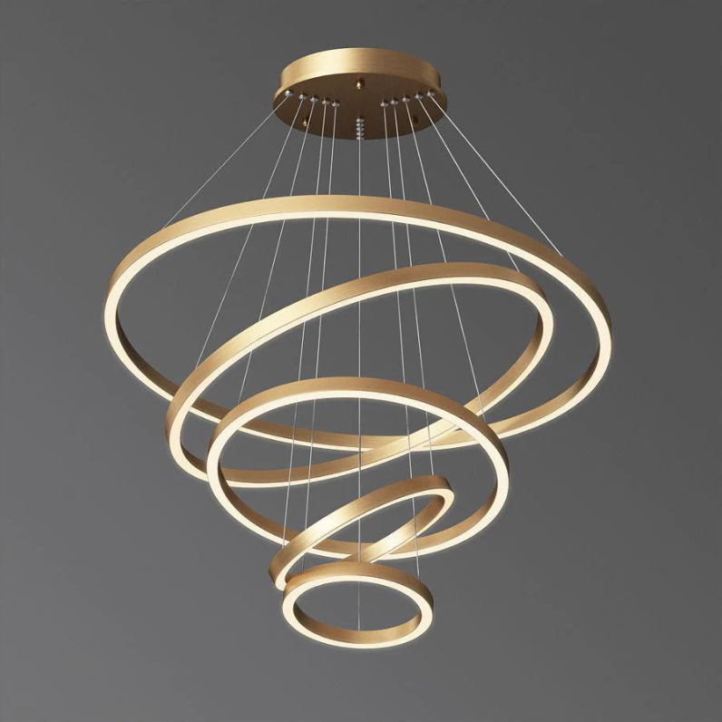 Extra Large Multi-Rings Brass Round Pendant Light Chain Adjustable for Stairs/Foyer/Living Room