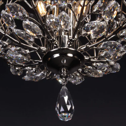 Luxury Chrome Branch Candle Crystal Pendant Leaf Chandelier for Living/Dining Room/Entryance