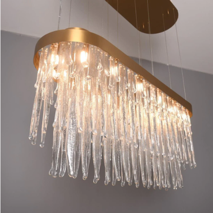 Oversized Flush Mount Rectangle Tiers Crystal Pendant Chandelier for Living/Dining Room