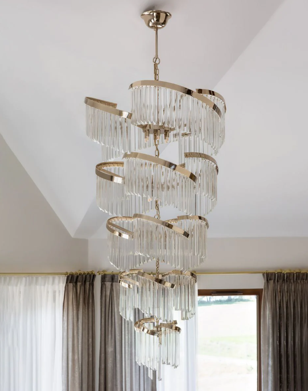 Extra Large Luxury Spiral Crystal Rods Pendant Chandelier for Living Room/Foyer/Entryance