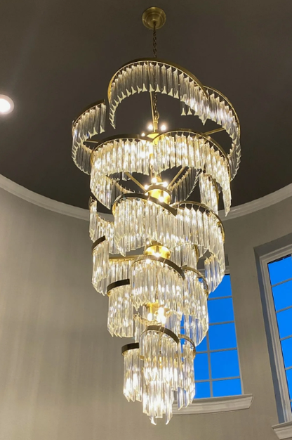 Extra Large Luxury Spiral Crystal Rods Pendant Chandelier for Living Room/Foyer/Entryance
