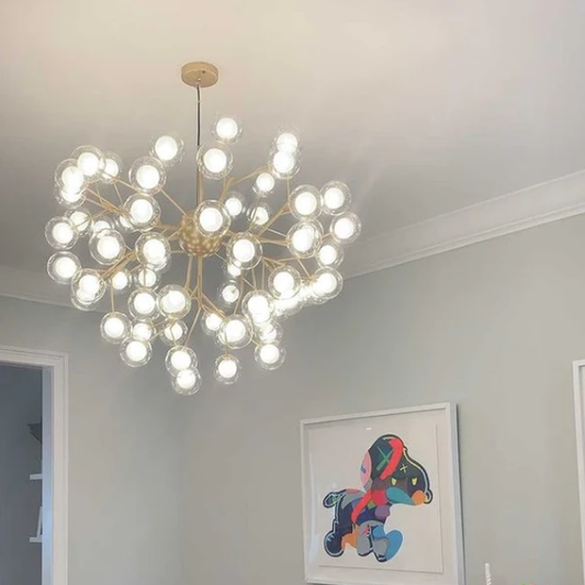 Ivana Branching Glass Globe Bubble Chandelier,chandelier,chandeliers,living room,dining room,bedroom,foyer,entrys,glass,branch,chrome,silver,metal,bubble,ball,pendant,chain,modern,nordic,minimalist