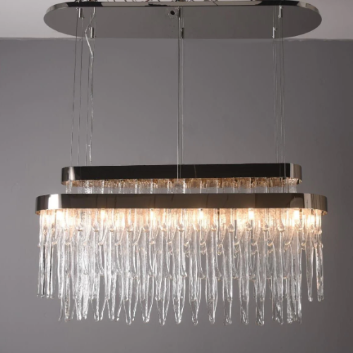 Oversized Flush Mount Rectangle Tiers Crystal Pendant Chandelier for Living/Dining Room