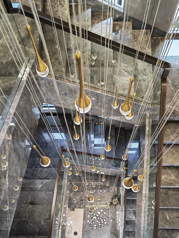 Modern Crystal Waterdrops Chandelier Foyer Staircase Ceiling Lamp Entryway Lighting