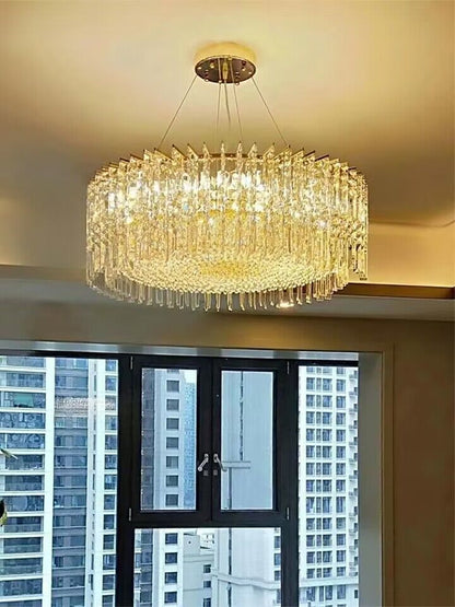 Chrome Silver Stylish Round Crystal Chandelier Modern Ceiling Pendant Light For Living Room/ Bedroom