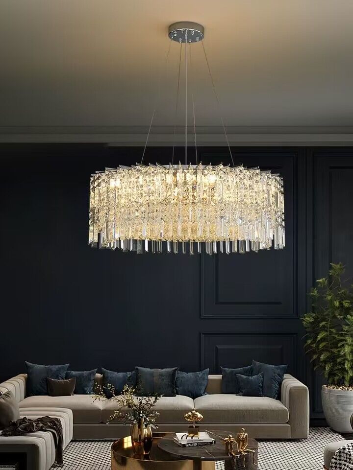 Chrome Silver Stylish Round Crystal Chandelier Modern Ceiling Pendant Light For Living Room/ Bedroom