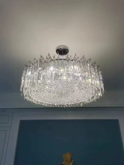 Chrome Silver Stylish Round Crystal Chandelier Modern Ceiling Pendant Light For Living Room/ Bedroom