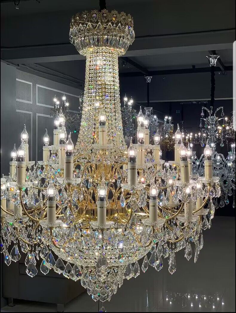 Extra Large Luxury Gold Traditional Empire Candle Chandelier Crystal Pendant for Stairs/Foyers