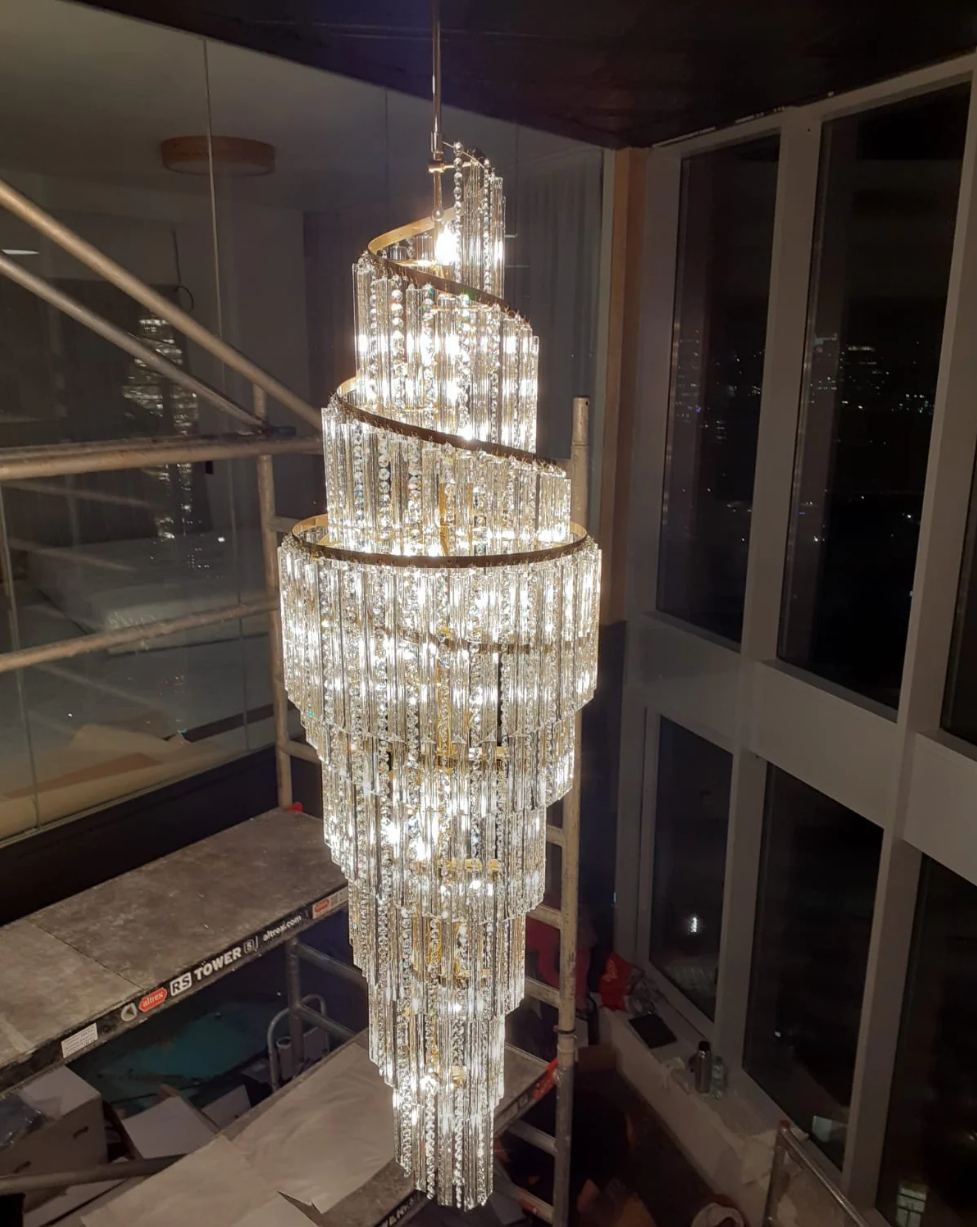 Modern Luxury Cascade Spiral Crystal Chandelier for foyer,lobby and hallway