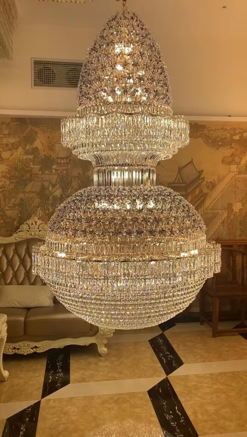 Golden Era Grand Fountain Clear Crystal Chandelier of Luxury and Opulence for High-ceiling