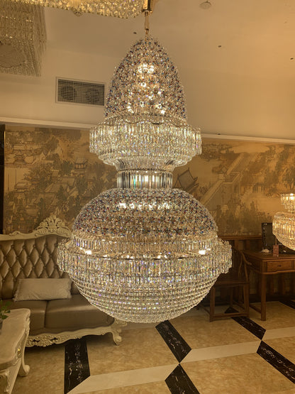 Golden Era Grand Fountain Clear Crystal Chandelier of Luxury and Opulence for High-ceiling