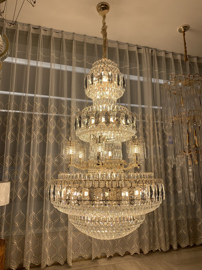 Golden Era Grand Fountain Crystal Chandelier of Luxury and Opulence