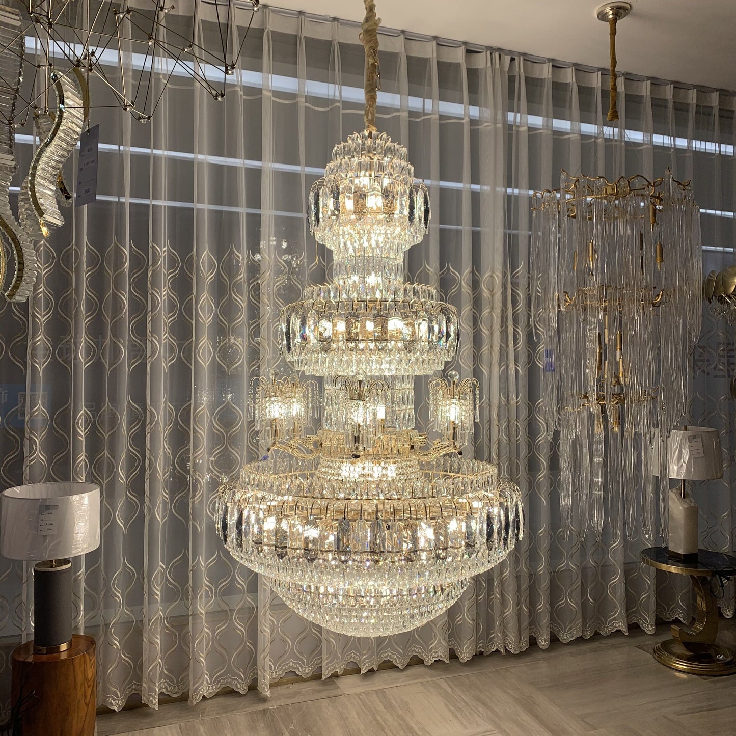 Golden Era Grand Fountain Crystal Chandelier of Luxury and Opulence