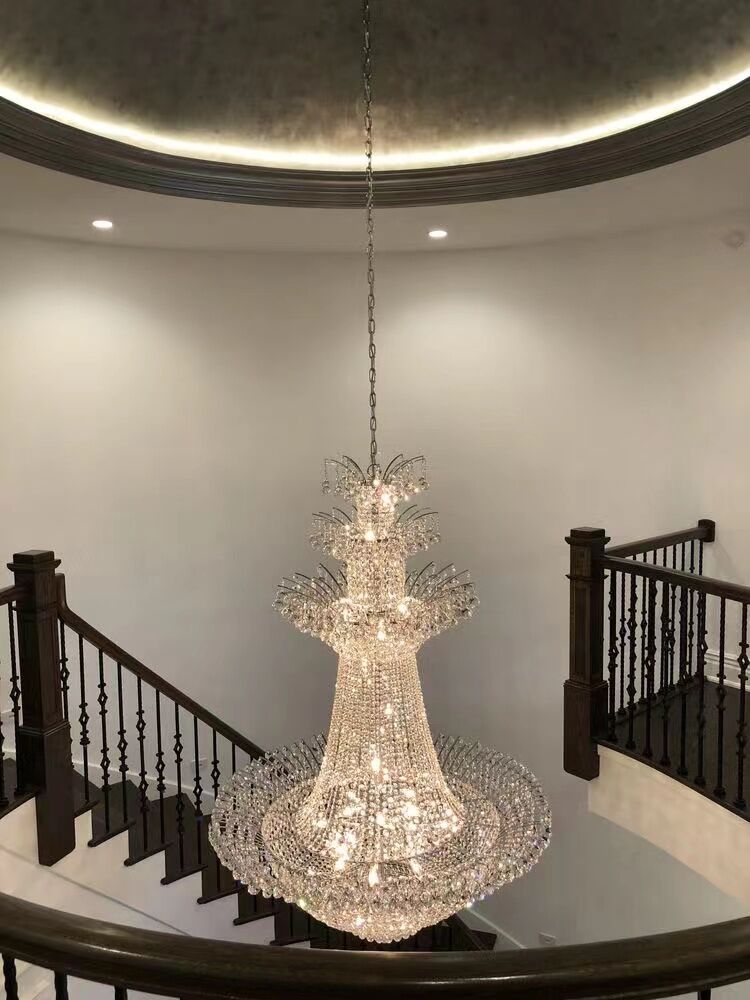 French Romantic Extra Large Empire Crystal Pendant Flower Chandelier for Living Room/Foyer/Stairs