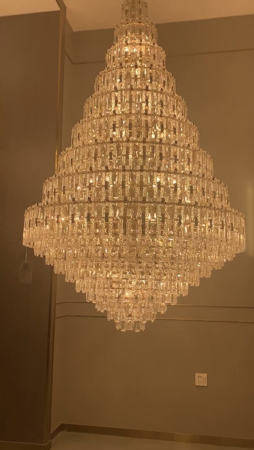 Oversized Luxury Multi-tier Honeycomb Crystal Ceiling Chandelier for Stairs/Foyer/Entryway