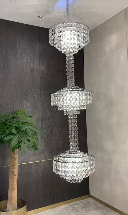 New Extra Long French Layers Silver Seashells Crystal Chandelier for Stiars/Foyer/Living Room