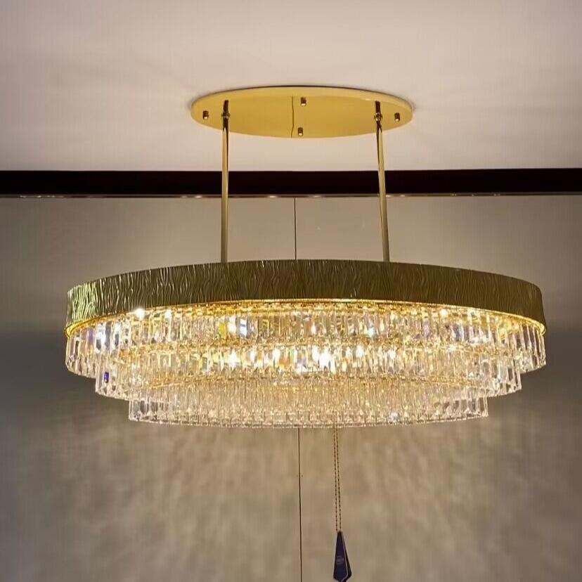 Oversized Light Luxury Modern Gold Round/Oval Crystal Ceiling Chandelier Set for Living/Dining Room