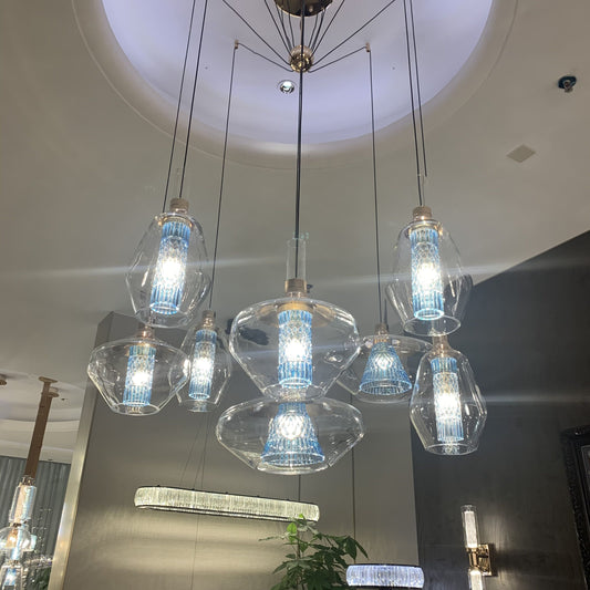 6Lights chandelier,chandeliers,pendant,glass,metal,blue,ceiling,branch,art,round,multiple,living room,dining room,bedroom,kitchen island,bar,hallway