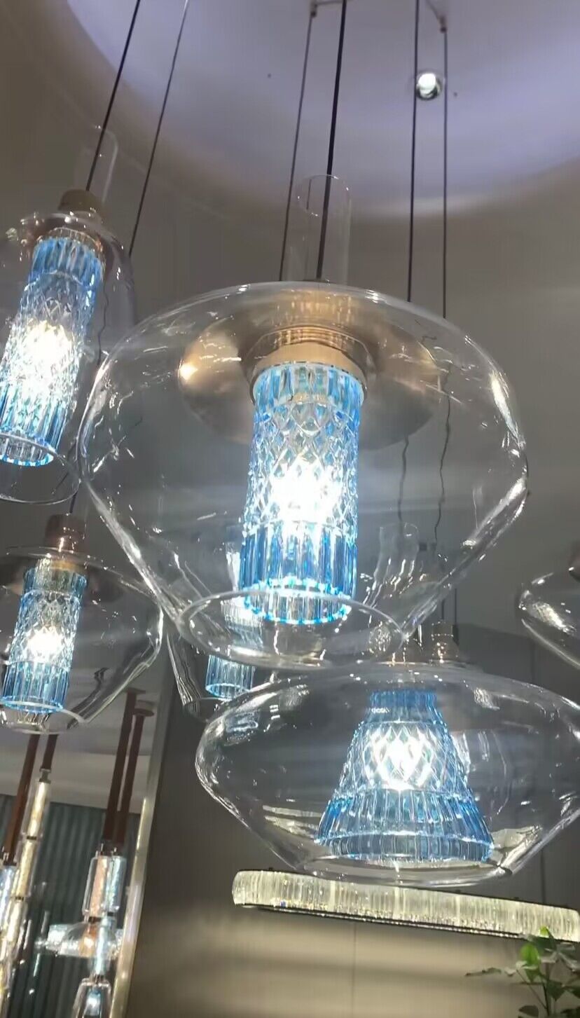 Designer Model Nordic Art Blue Pendant Glass Shade Chandelier for Living/Dining Room/Hallway