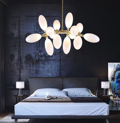 Nordic Art Glass Set White Magnolia Light Ceiling Chandelier for Living/ Dining Room/Bedroom