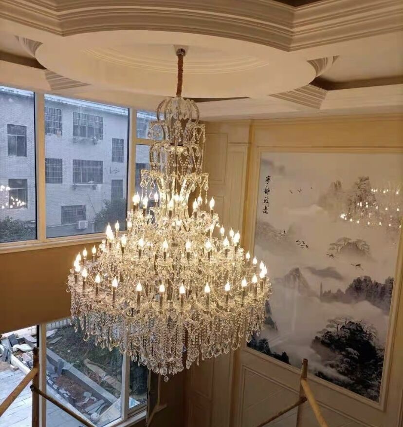 Oversized Luxury Traditional Candle Branch Crystal Pendant Chandelier for Foyer/Stairs/Duplex Hall